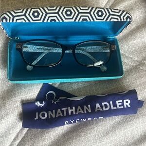 Jonathan Adler Black and Blue Eyeglasses with Patterned Case